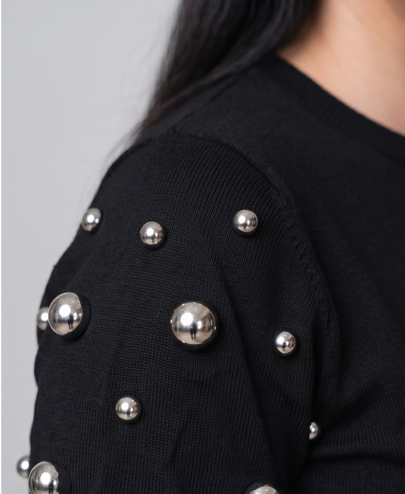 Top en Maille avec Perles Argentées