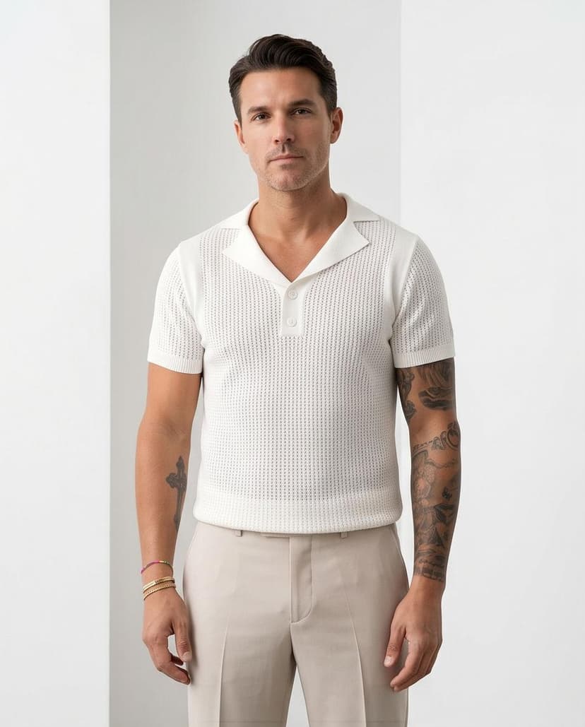 Polo en maille ajourée à col ouvert