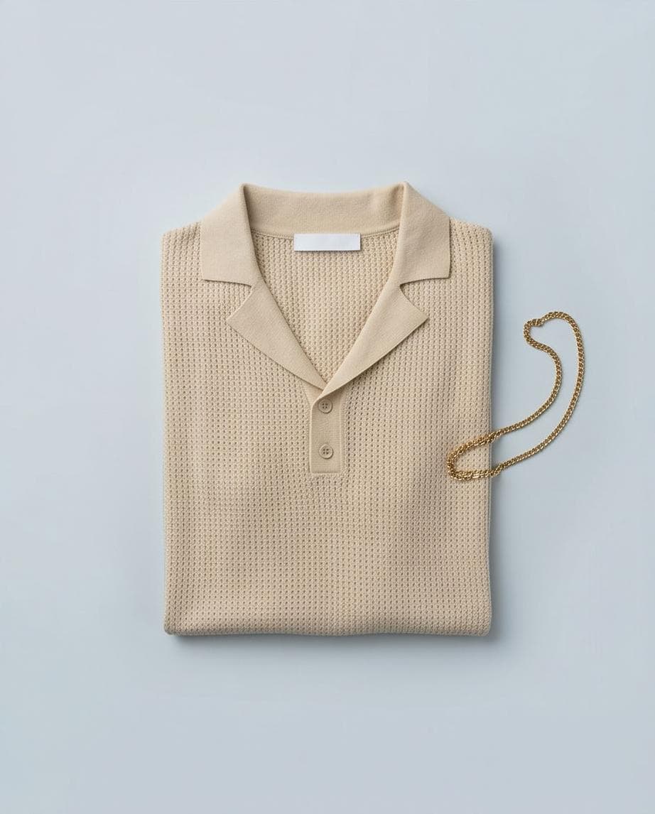Polo en maille ajourée à col ouvert - Vue 2